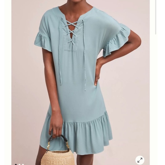 Anthropologie Michael Stars Ruffled Hem Lace Up Flounce Blue Dress size XS - Picture 2 of 11